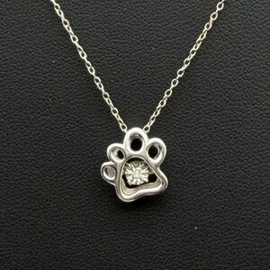 Sterling Silver Dancing Diamond Pet Dog Paw Pendant 18" Necklace 925